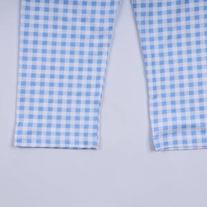 Blue gingerbread hand smocked gingham pants set