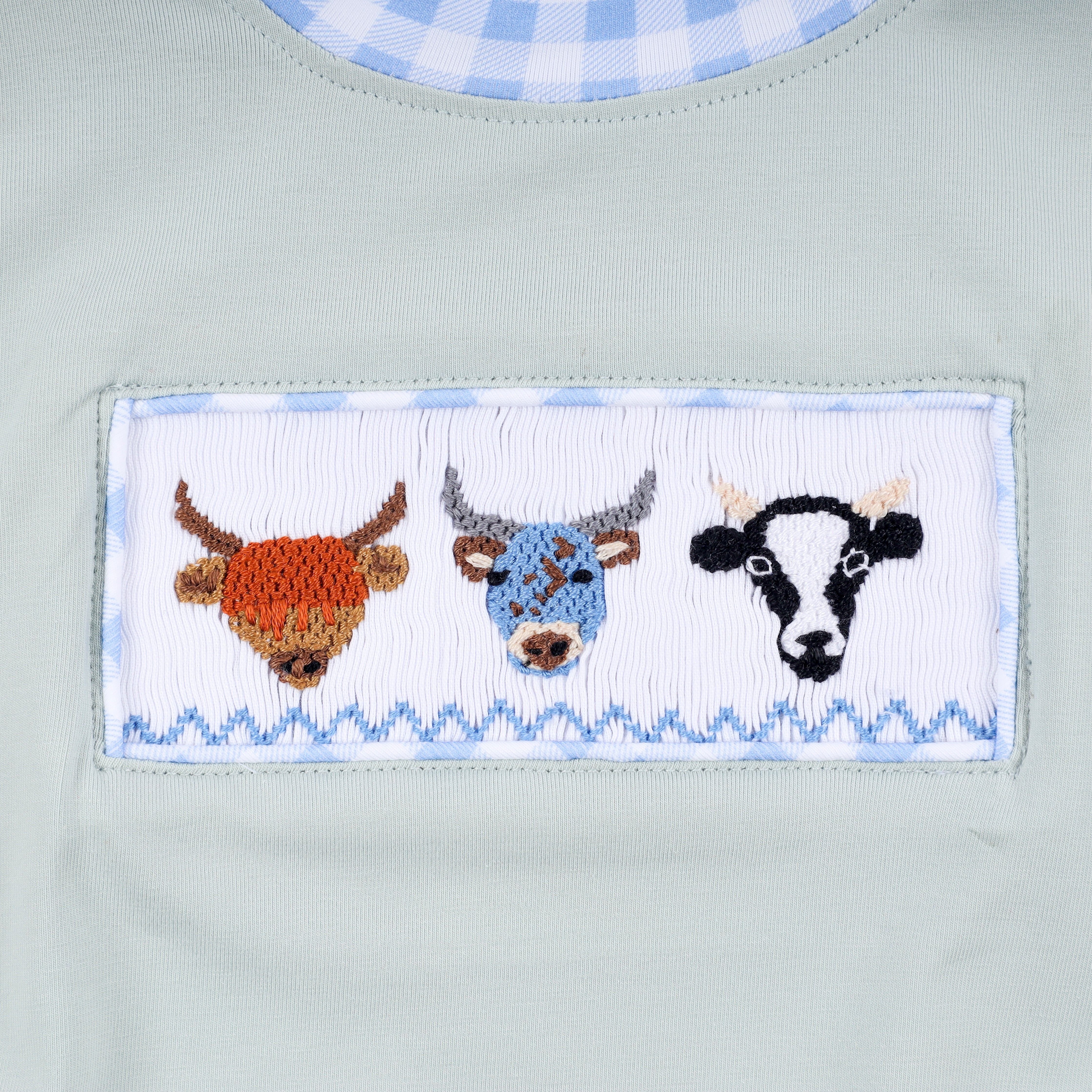 Sage cow hand smocked bubble