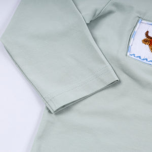 Sage cow hand smocked gingham pants set