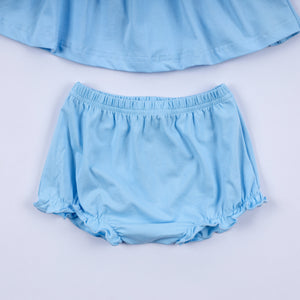Blue nativity hand smocked bloomer set