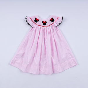 Red character hand smocked plaid ruffle dress