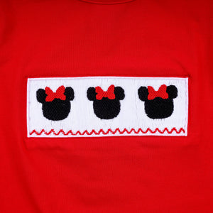Red character hand smocked dress