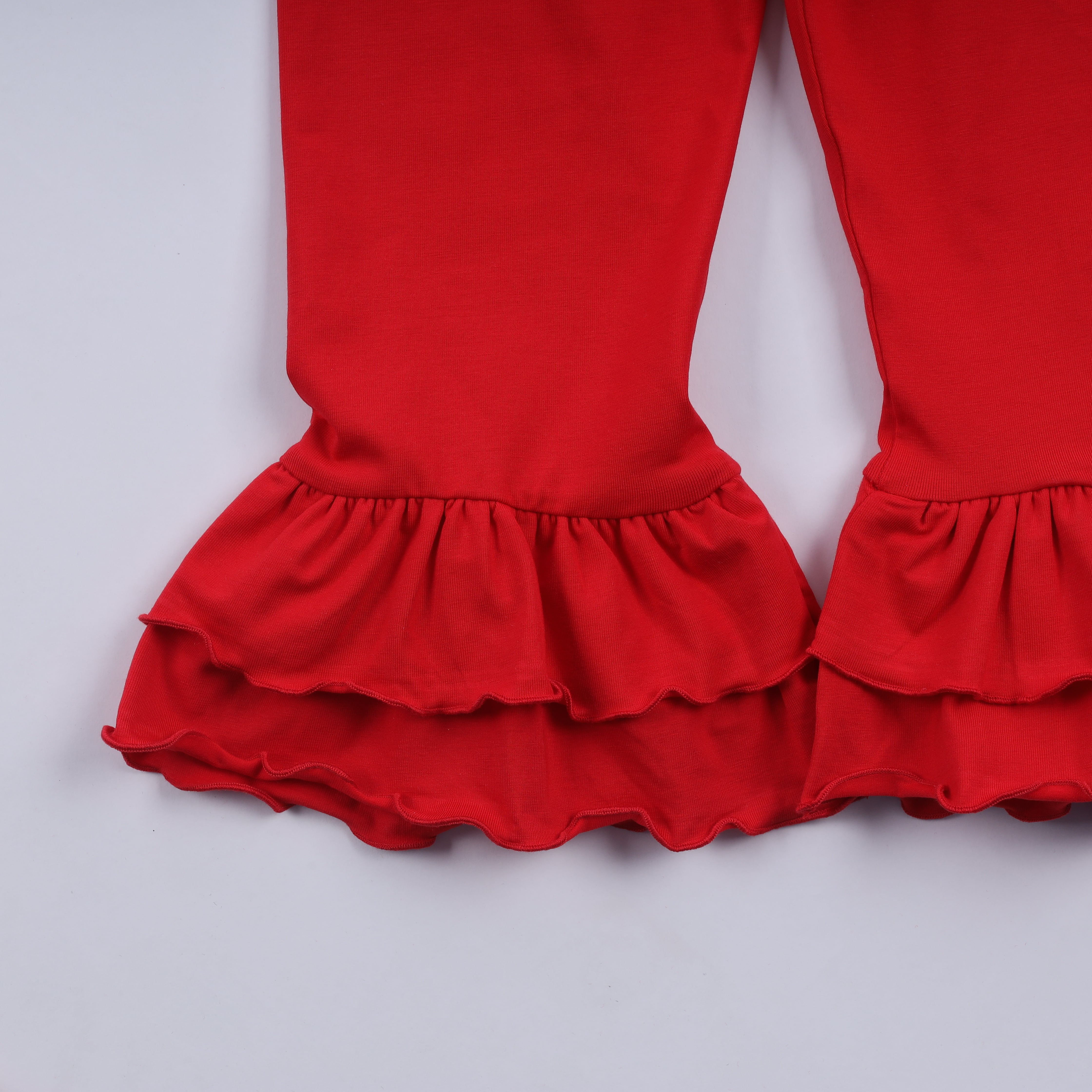 Red gingerbread hand smocked ruffle pants set