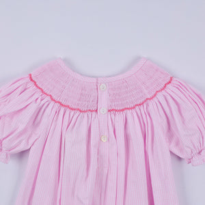 Pink christmas tree hand smocked ruffle romper