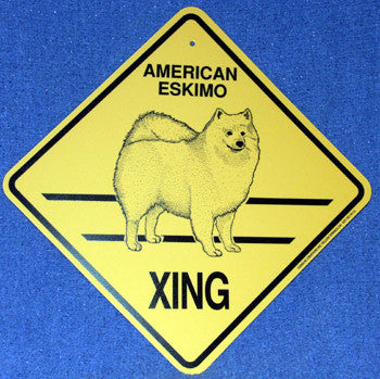Yellow Xing Crossing Sign - American Eskimo (2320)