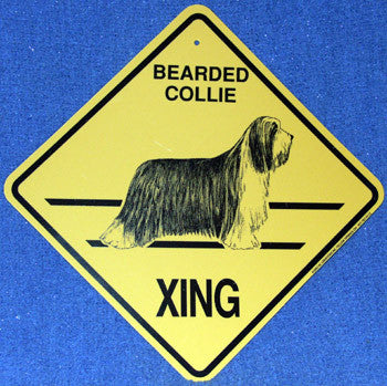 Yellow Xing Crossing Sign - Bearded Collie (2324)