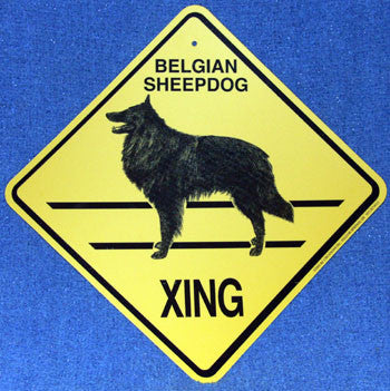 Yellow Xing Crossing Sign - Belgian Sheepdog (2341)