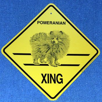 Yellow Xing Crossing Sign - Pomeranian (2256)