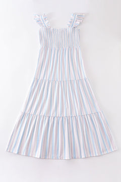 Crab french knot stripe smocked dress