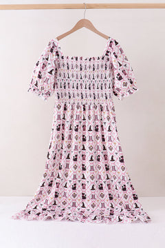 Pink Cat Print Mom Dress