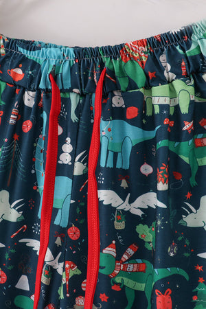 Green dinosaur print mom pajamas pants