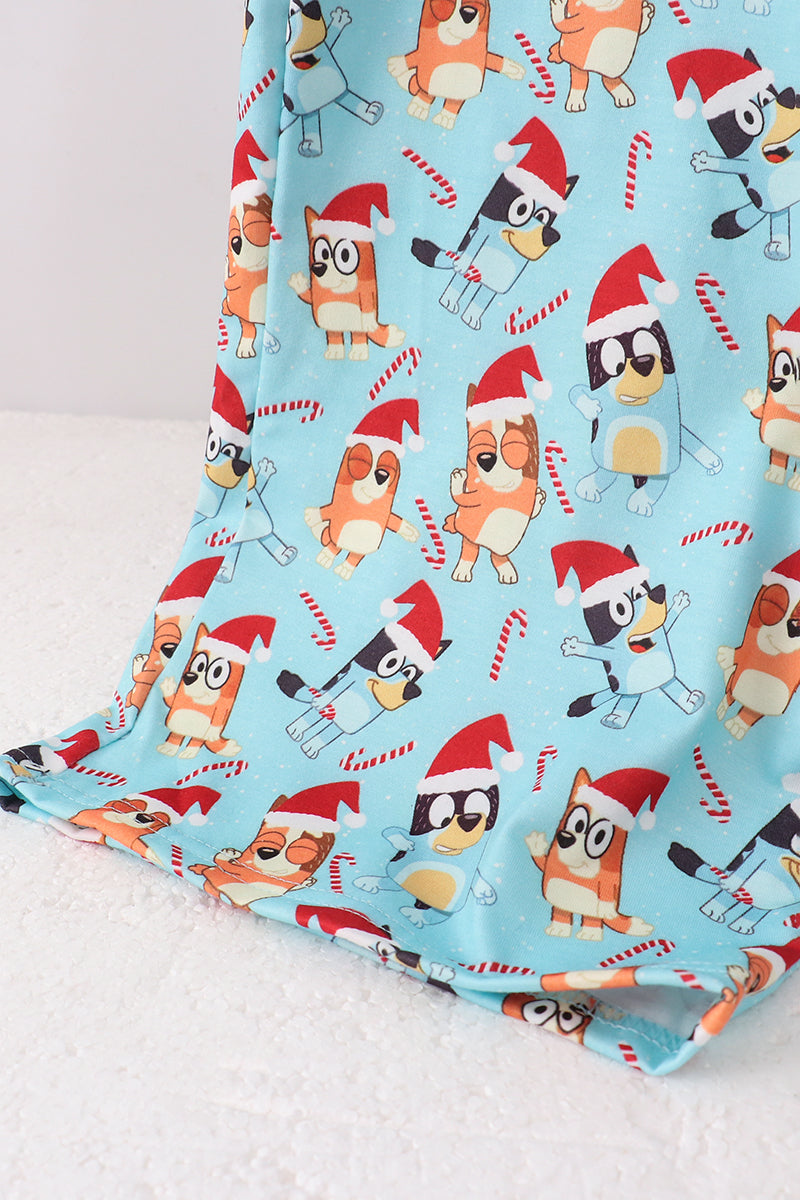 Blue christmas character print mom pajamas pants