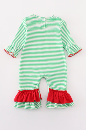 Green stripe christmas grinch girl romper