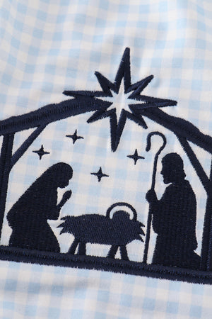 Navy plaid nativity embroidery girl romper