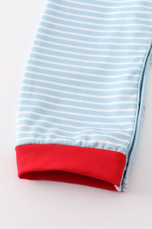 Blue stripe santa claus embroider boy romper