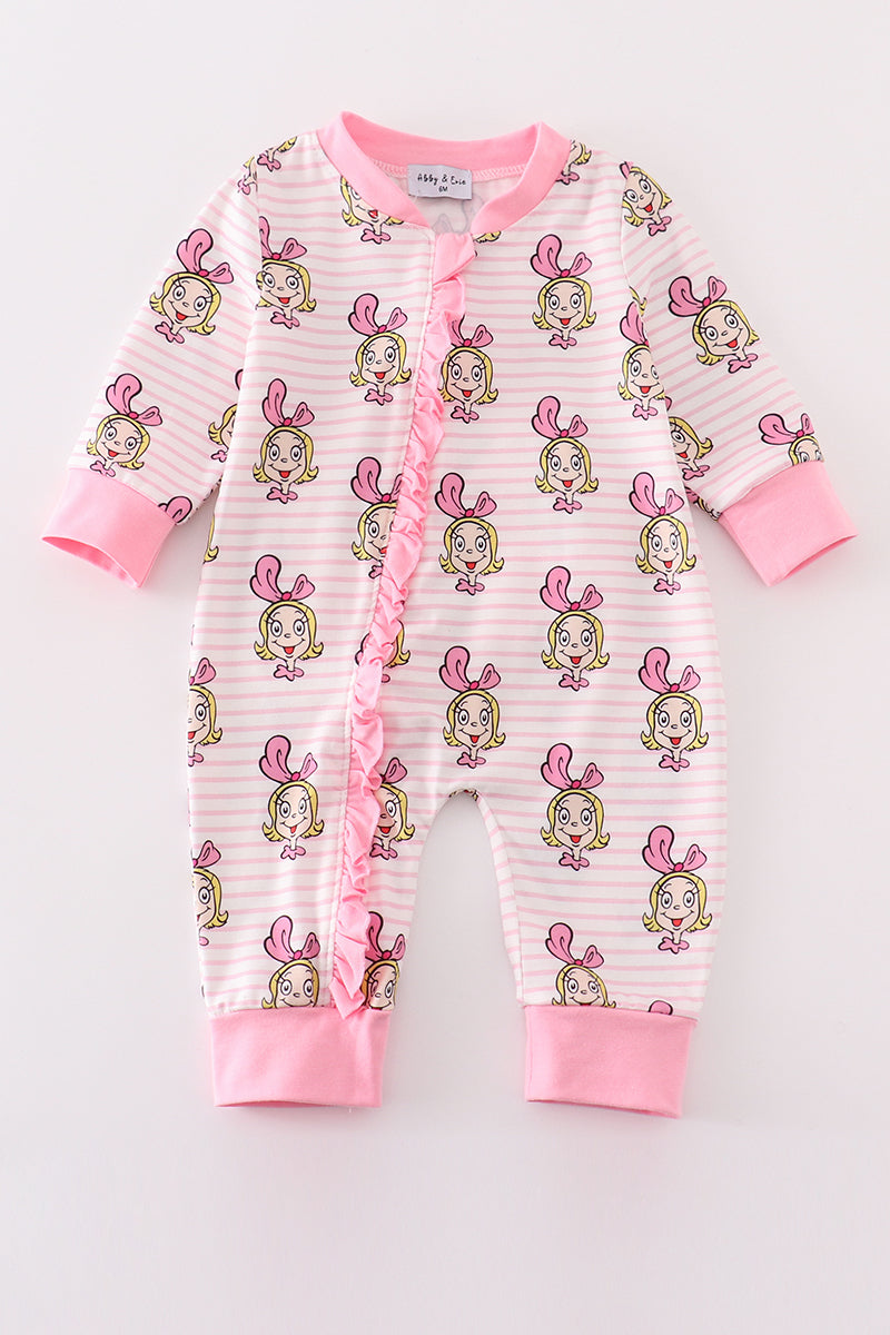 Pink stripe cindy lou who print  Zipper girl romepr
