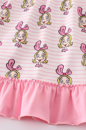 Pink stripe cindy lou who print girl dress