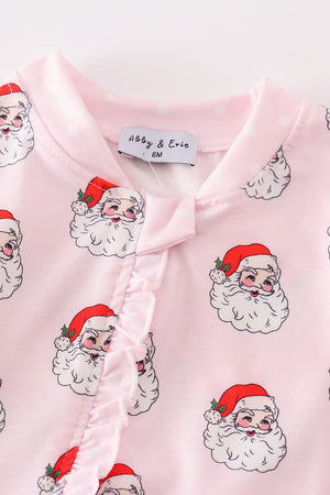 Pink santa print Zipper girl romper