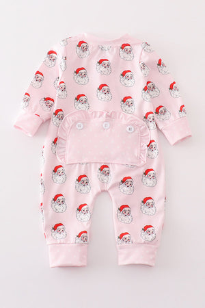 Pink santa print Zipper girl romper