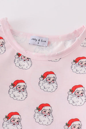 Pink santa print girl pajamas