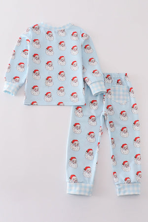 Blue santa print boy pajamas