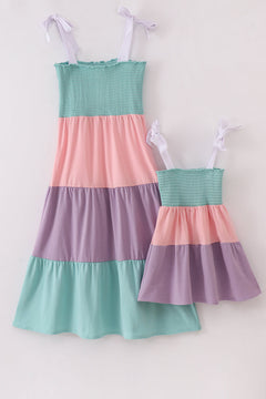 Multicolored tiered smocked mom&me dress
