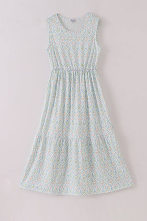 Blue delicate floral print mom dress