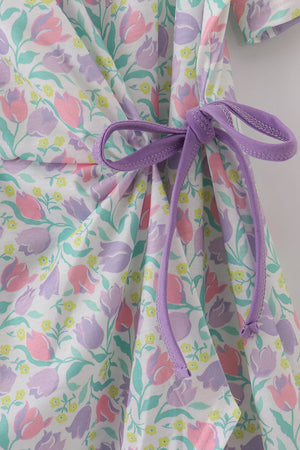 Purple floral print women dress