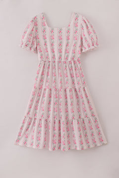 Pink floral print tiered mom dress