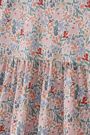 Blue floral print ruffle mom dress