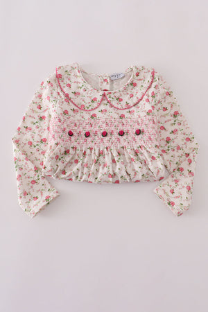 Pink rose hand smocked pants set
