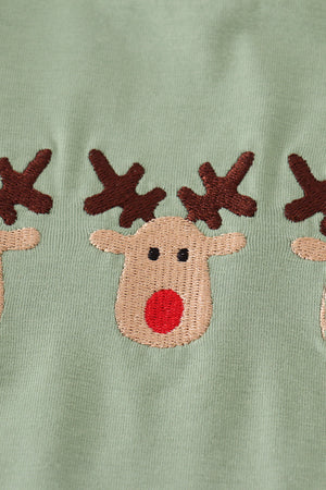 Green christmas reindeer embroidery girl set