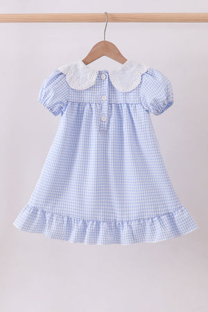 Blue Gingham Lace Ruffle Dress