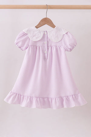 Purple Gingham Lace Ruffle Dress