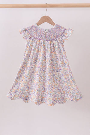 Purple Floral Smocked Dress