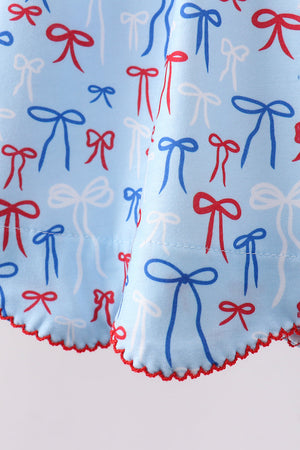 Blue bow smocked ruffle shorts set