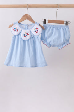 Blue jacquard embroidery bloomer set