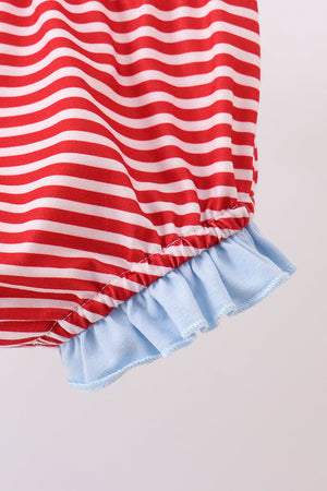 Blue god bless America flag french knot ruffle bloomer set
