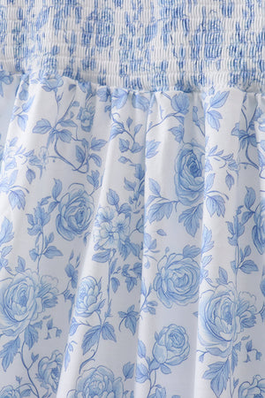 Blue rose smocked ruffle dress (length 41.33in)