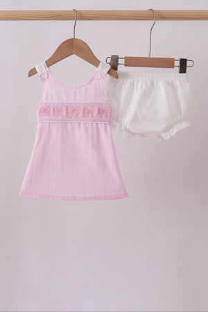 Pink bow smocked bloomer set