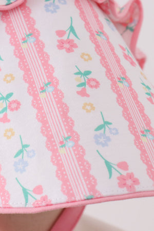 Blush floral ruffle bow bonnet
