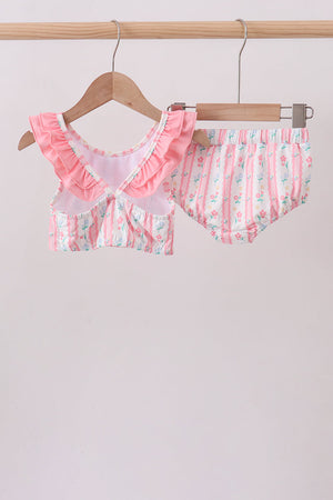 Blush floral print ruffle 2pc swimsuit