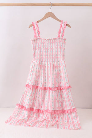 Blush floral smocked tiered dress