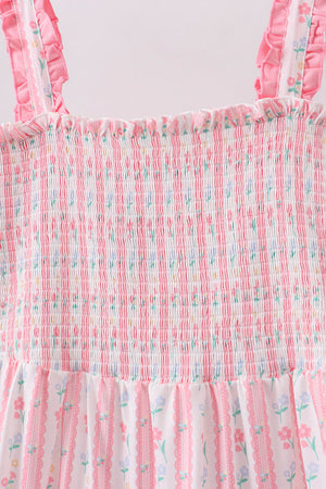 Blush floral smocked tiered dress