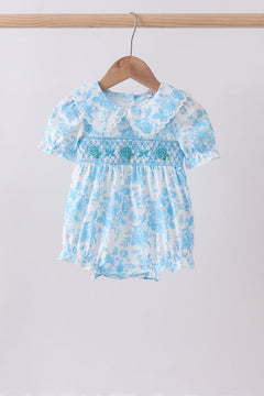 Blue rose smocked bubble
