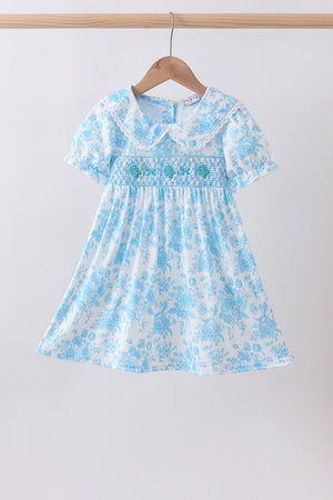 Blue rose smocked dress