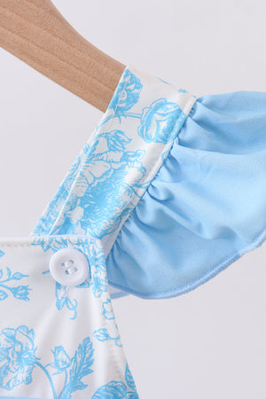 Blue rose smocked ruffle one-piece swimsuit