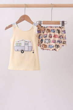 Khaki camper applique bow bloomer set