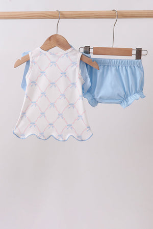 Blue bow ribbon print bloomer set