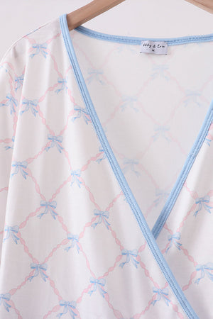 Blue bow ribbon print dress